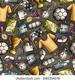 Cartoon cute hand drawn Sport seamless pattern. Colorful detailed, with lots of objects background. Endless funny vector illustration