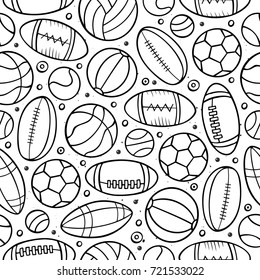 Cartoon cute hand drawn Sport seamless pattern.Line art detailed, with lots of objects background. Endless funny vector illustration