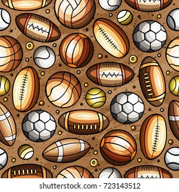Cartoon cute hand drawn Sport seamless pattern. Colorful detailed, with lots of objects background. Endless funny vector illustration
