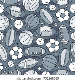 Cartoon cute hand drawn Sport seamless pattern. Toned detailed, with lots of objects background. Endless funny vector illustration