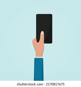 Cartoon Cute hand holding mobile smartphone. Flat Vector illustration