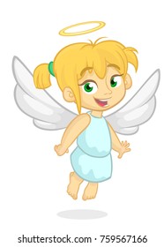 Cartoon Cute happy Christmas angel character. Vector illustration isolated.