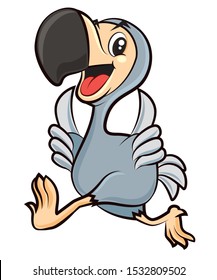 Cartoon cute happy Dodo bird character walking and showing GOOD hand signs. Vector mascot character