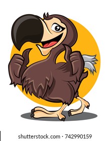 Cartoon cute happy Dodo bird character showing GOOD hand signs. Vector mascot illustration