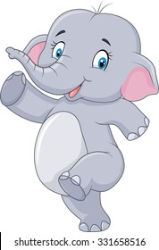 Cartoon Cute happy cartoon elephant isolated on white background