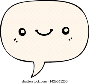 cartoon cute happy face with speech bubble in comic book style