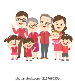 Cartoon cute and happy family.