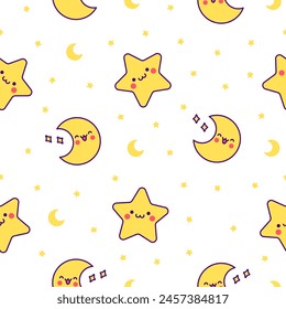 Cartoon cute happy kawaii characters. Seamless pattern. Lifestyle. Hand drawn style. Vector drawing. Design ornaments.