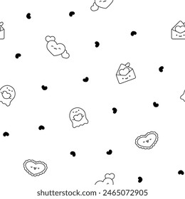 Cartoon cute happy kawaii characters. Seamless pattern. Coloring Page. Lifestyle. Hand drawn style. Vector drawing. Design ornaments.