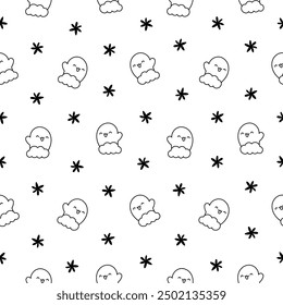 Cartoon cute happy kawaii characters. Seamless pattern. Coloring Page. Lifestyle. Hand drawn style. Vector drawing. Design ornaments.