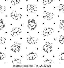 Cartoon cute happy kawaii characters. Seamless pattern. Coloring Page. Lifestyle. Hand drawn style. Vector drawing. Design ornaments.