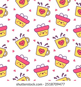 Cartoon cute happy kawaii characters. Seamless pattern. Lifestyle. Hand drawn style. Vector drawing. Design ornaments.