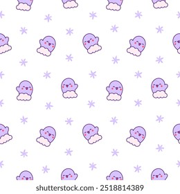 Cartoon cute happy kawaii characters. Seamless pattern. Lifestyle. Hand drawn style. Vector drawing. Design ornaments.