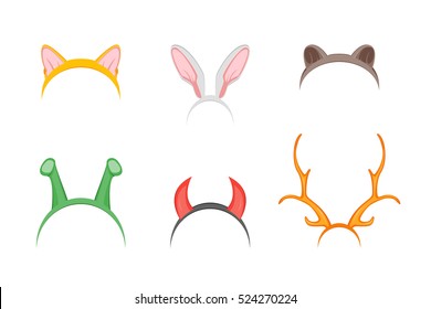 Cartoon Cute Headband with Ears Holiday Set. Flat Design Style. Christmas Mask Vector illustration