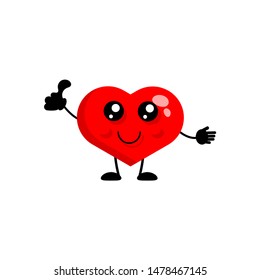 Cartoon cute heart character With Giving thumb Up.vector illustration