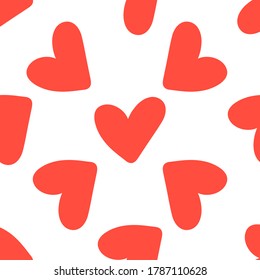 Cartoon cute heart seamless pattern. Romantic Valentine's polka dot background. Love wrapping paper. Vector illustration. 