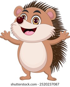 cartoon cute hedgehog waving on white background