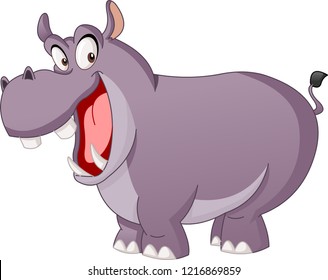 Cartoon cute hippo. Vector illustration of funny happy Hippopotamus.
