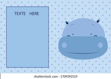 Cartoon cute hippopotamus for baby cards or new born invitation card. Vector illustration.