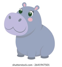 Cartoon cute hippopotamus . Colorful hippo. Suitable for children's books, sticknders, mascots, logos. Isolated vector illustration on a white backgraund.