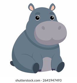 Cartoon cute hippopotamus sitting. Colorful hippo. Suitable for children's books, sticknders, mascots, logos. Isolated vector illustration on a white backgraund.