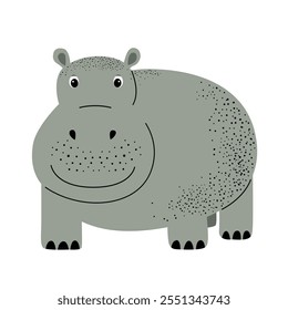 Cartoon cute hippopotamus. Wild hand drawn animals. Childish illustration. Kids style 