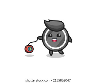 cartoon of cute hockey puck playing a yoyo , cute design