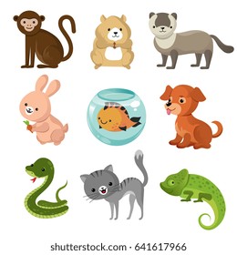 Cartoon cute home pets vector collection