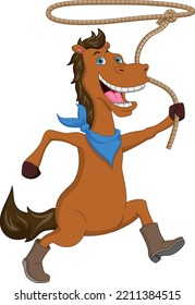 cartoon cute horse twirling lasso