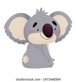 Cartoon cute humanized koala sitting. Vector illustration on white background.