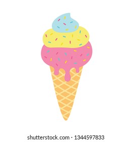 Cartoon cute ice cream with colorful glaze
