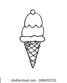 cartoon cute ice cream on white background. Vector flat outline icon.