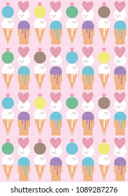 Cartoon cute ice cream seamless pattern design. Vector illustration.