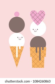 Cartoon cute ice cream. Vector illustration.