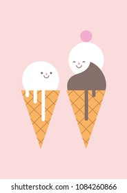 Cartoon cute ice cream. Vector illustration.