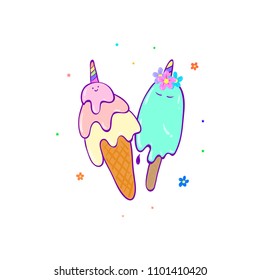 Cartoon cute ice cream. vector