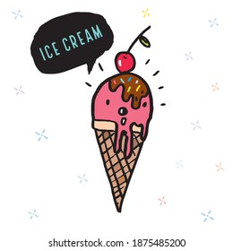 cartoon cute ice cream ,Vector illustration of Doodle cute ice cream, ice cream illustration sweet dessert nursery poster decor