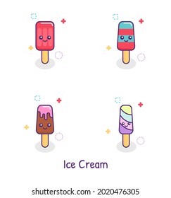 cartoon cute ice cream vector, vanilla ice cream, strawberry ice cream, chocolate
