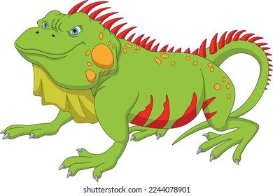 cartoon cute iguana on white background