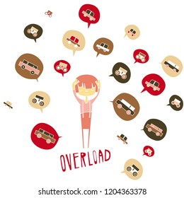 Cartoon cute illustration about problem of choice. Kid with big collection of cars