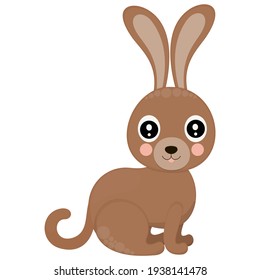 Cartoon cute illustration of African bush hare with blush and smile isolated on white background. Sticker, digital stamp, printing on baby clothes. Vector.