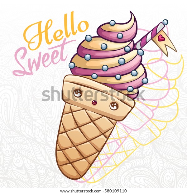 Cartoon Cute Illustration Ice Cream Stylish Stock Vector (Royalty Free