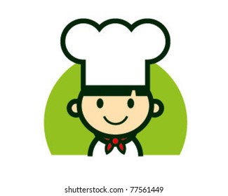 Cartoon cute Italian Chef character logo with green circle background - vector character mascot