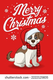 Cartoon Cute Jack Russel Puppy Wearing Christmas Hat