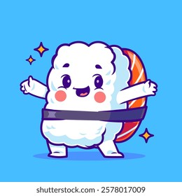 Cartoon cute Japanese food sushi character cartoon vector pose smiling face 