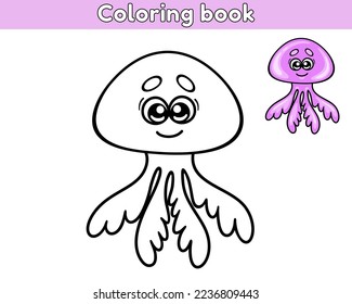 Cartoon cute jellyfish. Page of coloring book for children. Vector illustration.