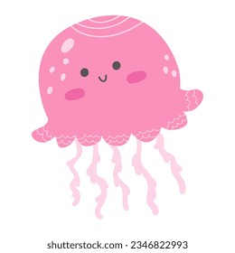 Cartoon cute jellyfish with smile