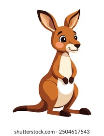 Cartoon cute kangaroo on white background, Vector Illustration.