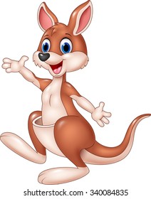 Cartoon cute kangaroo waving hand. Isolated on white background