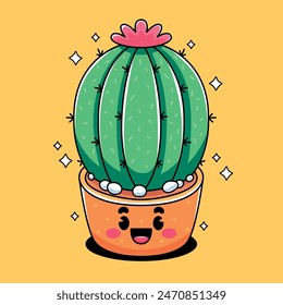 Cartoon cute kawaii cactus plant
